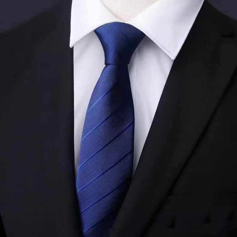 Cravatta da uomo con cerniera da 8 cm, per lavoro, da donna, per sposo, matrimonio, a righe blu, sottile, nera, senza bisogno di annodare_voghion.com