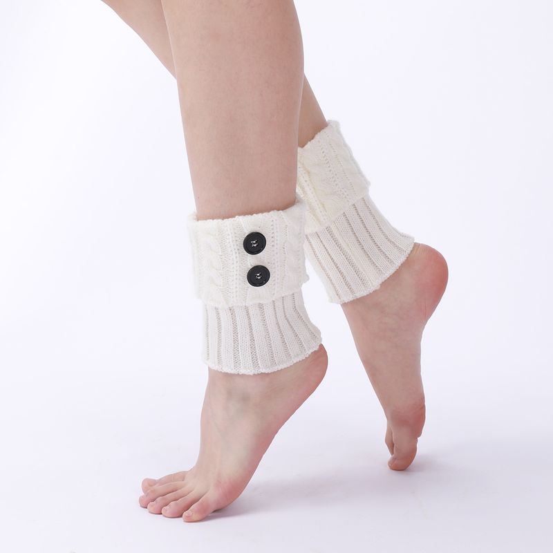 Bottes chaudes en laine neuve pour femmes, couvre-pieds, tricot d'automne et d'hiver, torsades de pâte frite, bouton, jambe courte, protège-genoux_voghion.com