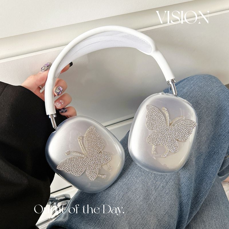 Protective Case Suitable for Airpods Max Luxury Rhinestone Butterfly Transparent Headphone Cover_voghion.com