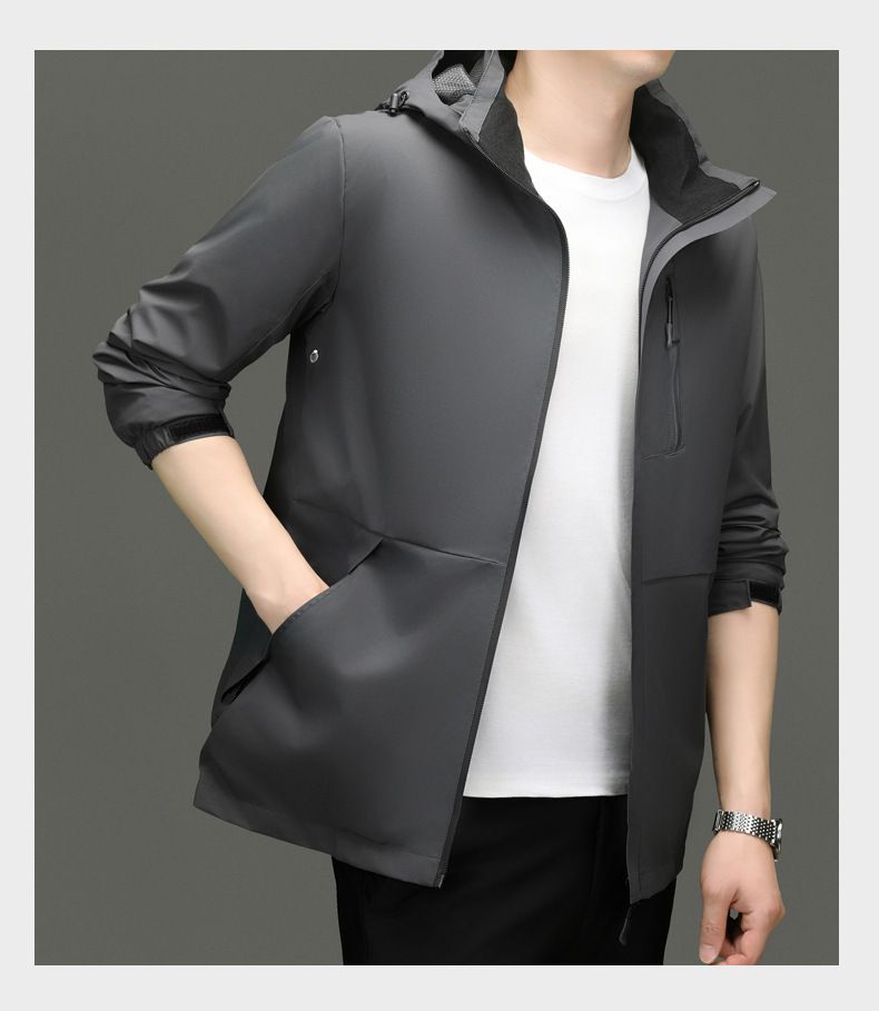 Jachetă bărbătească de afaceri, culoare solidă, primăvară și toamnă, cu pălărie de îndepărtare, de înaltă calitate, casual, versatilă, jachetă_voghion.com