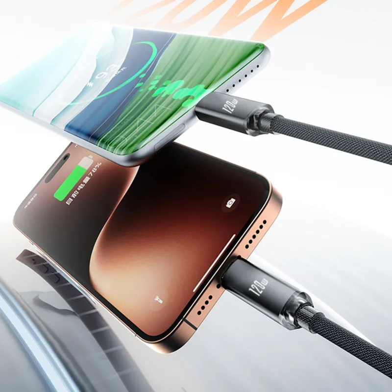 120W To Tipe C Fast Charge Spring Cable Telescopic Charging Car Phone Charger Data Cord For IPhone Samsung Mi USB Cables_voghion.com