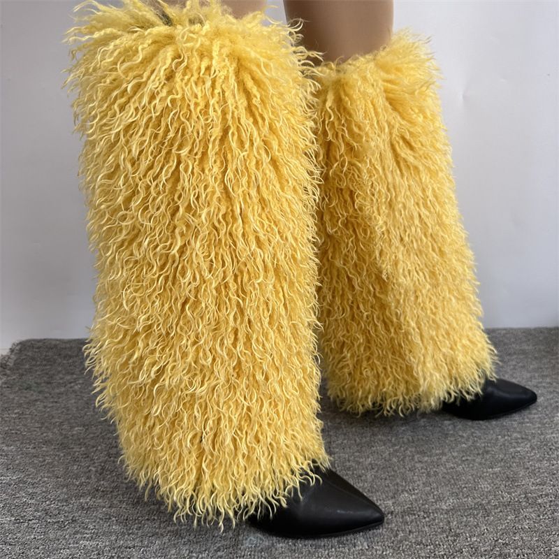 Botas de nieve de lana rizada con patas peludas de oveja Tang 2025d, calcetines de felpa de tubo para otoño e invierno, bonitos y holgados, resistentes al frío._voghion.com