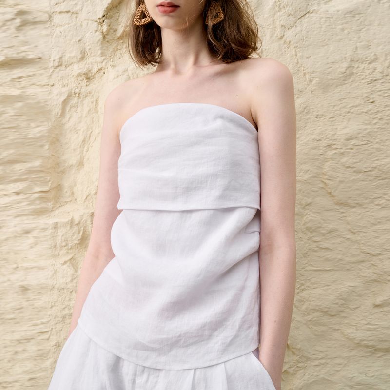 French Niche Design Pure Linen Tube For Women 25 Summer Backless Slim Vest Irregular Pleated Sleeveless Top_voghion.com