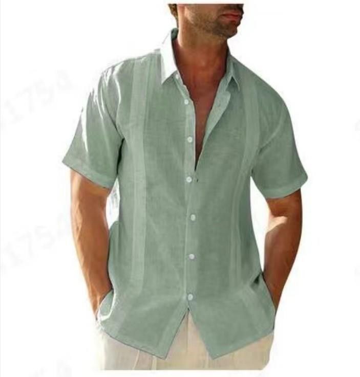 Camicia da uomo 2023, ampia e casual, in lino, Cuba Guayabella, a maniche corte, da spiaggia_voghion.com