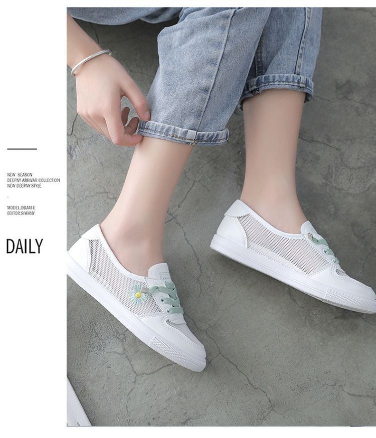 Little White Shoes Women's Thin Mesh Breathable Mesh Shoes Korean Edition Student Children Flat Bottom One Pedal Lazy Shoes_voghion.com