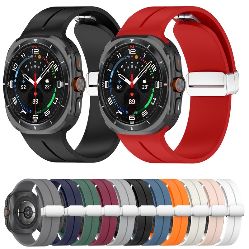 Samsung Galaxy Watch Ultra 47mm Groove Manyetik Katlanır Gümüş Tokalı Silikon Saat Kayışı (Siyah)_voghion.com