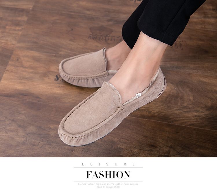 501-3 Winter Heren Bean Schoenen Katoenen Schoenen Rijschoenen Lage Top Mid-mouth Flip-on Warme Platte Casual Leren Schoenen met Fluweel_voghion.com