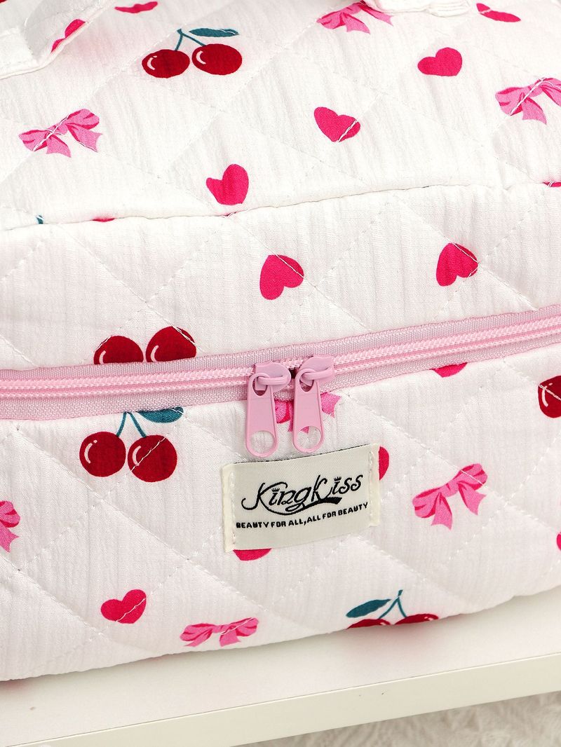 Gepäck Schmetterling Kirsche Baumwolltuch Große Kapazität Kosmetiktasche Aufbewahrungstasche Waschbeutel Gesteppte kleine Tasche_voghion.com