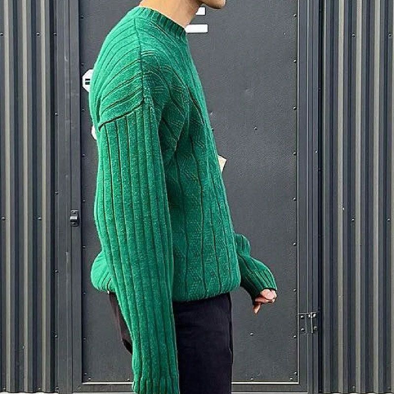 Maglione girocollo in maglia a trecce da uomo, tinta unita, con bottoni, caldo strato di base in maglia, maglione in stile old money_voghion.com