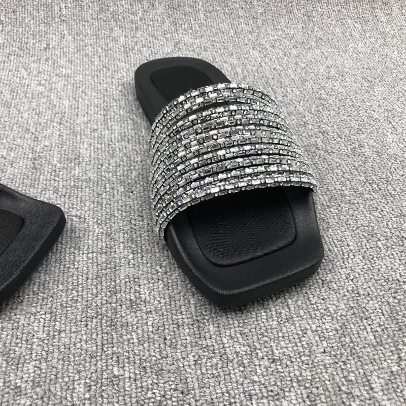 2025 Summer New Women's Shoes Open Toe Flat Rhinestone Strap Outdoor Slip-On Simple Sandals For Women_voghion.com