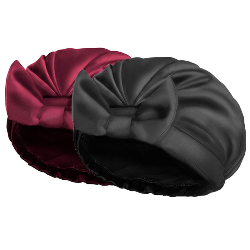Reine farbe bowknot satin dusche kappe pullover Baotou kappe seide satin dauerwelle kappe hause_voghion.com