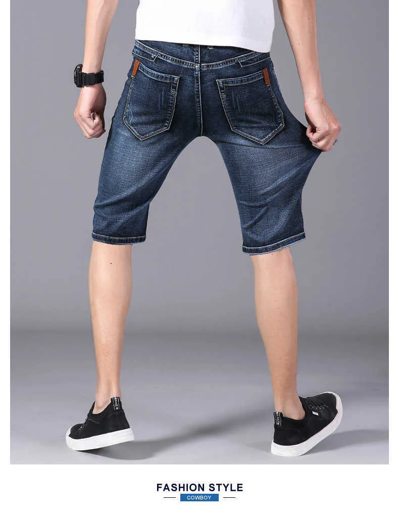 Herren Stretch Blue Denim für gute Qualität Baumwolle Casual dünne Shorts Neue Sommer Mann Straight Fit Knielange Jeans_voghion.com