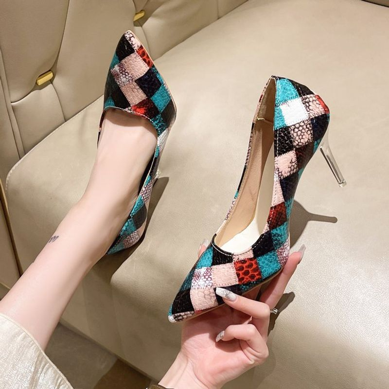 2024 Spring New High-heeled Women's Stiletto Design Niche ed Color Pointed Toe Shallow Mouth Work Shoes_voghion.com