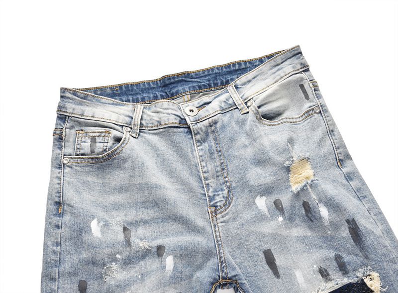 Herrenbekleidung High Street Diamond Splash Ink Wash Hole Patch Patchwork Hot Diamond Jeans Bettlerhose_voghion.com