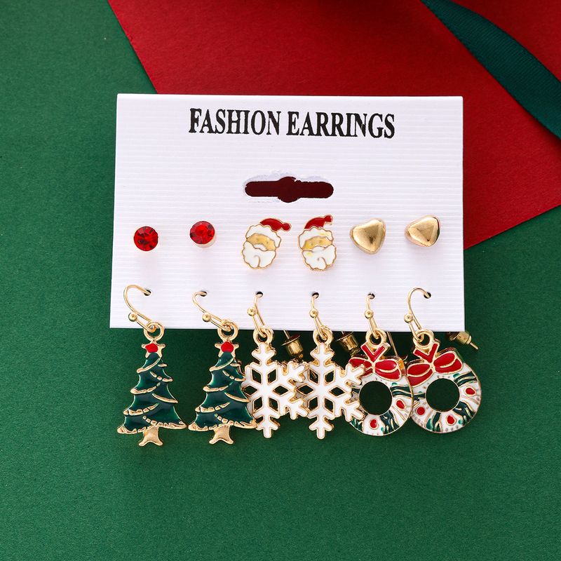 Set di orecchini natalizi "Festive Santa Love" - Orecchini pendenti con fiocco di neve e albero di Natale in smalto stile cartone animato per donna, gioielli per feste natalizie_voghion.com