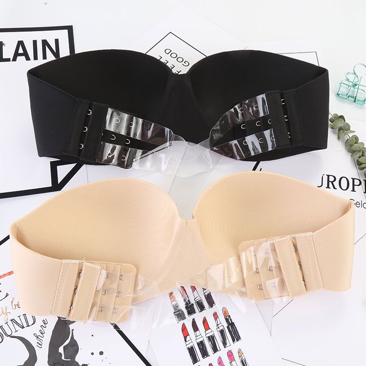 Reggiseno senza spalline con ferretto invisibile con schiena bellissima da donna, in un unico pezzo, con arricciature estive_voghion.com