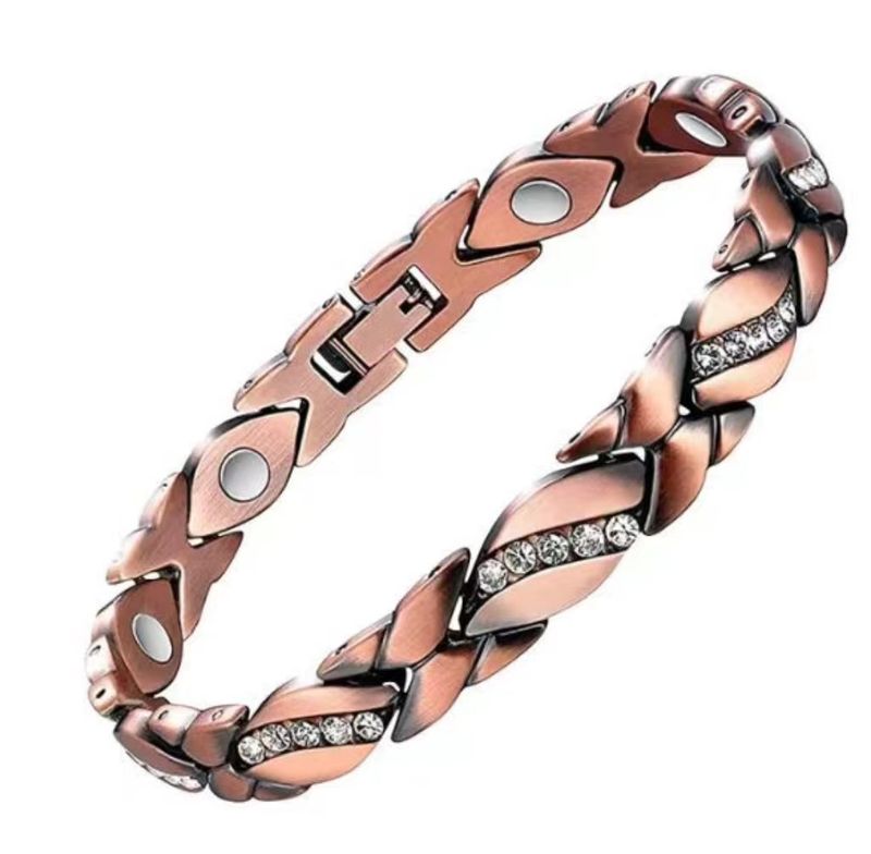 Bracelet réglable magnétique Yunjin New Leaf incrusté de diamants en cuivre rouge antique brossé_voghion.com