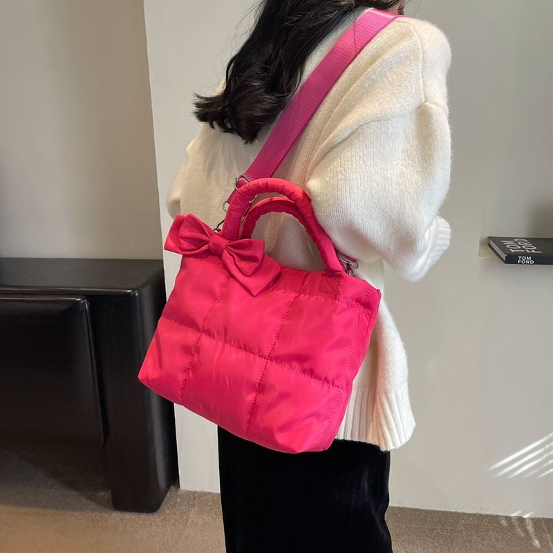 Autumn and winter women's down new cute bow single shoulder handbag space cotton temperament crossbody bag_voghion.com