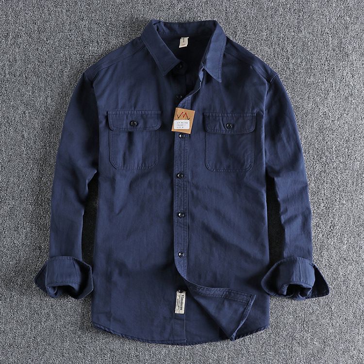 Camicia a maniche lunghe di ispirazione vintage - Twill di cotone con cuciture a contrasto (M-2XL, 11 colori, vestibilità slim, essenziale per tutti i giorni)_voghion.com