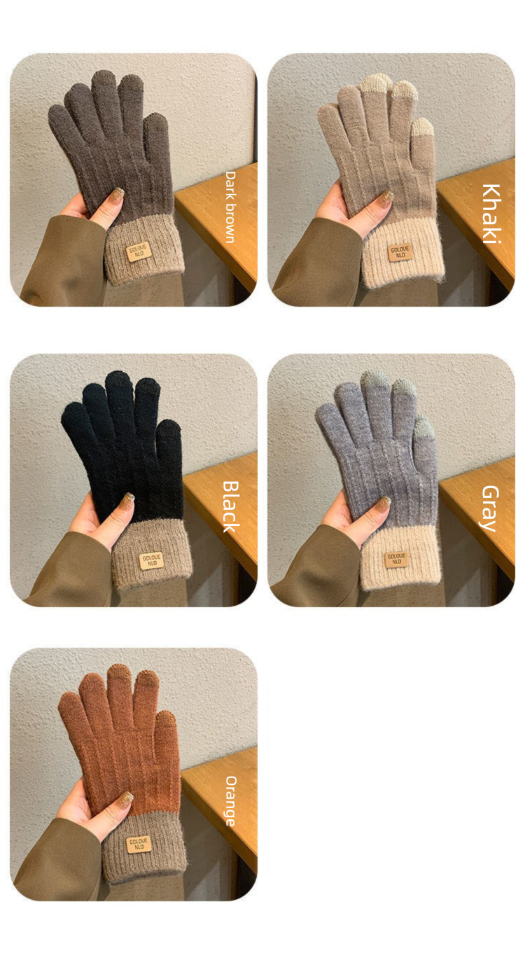 Winter Thickened Fleece-Lined Korean Style Cold-Proof Cycling Touchscreen Knitted Warm Unisex Woolen Gloves_voghion.com