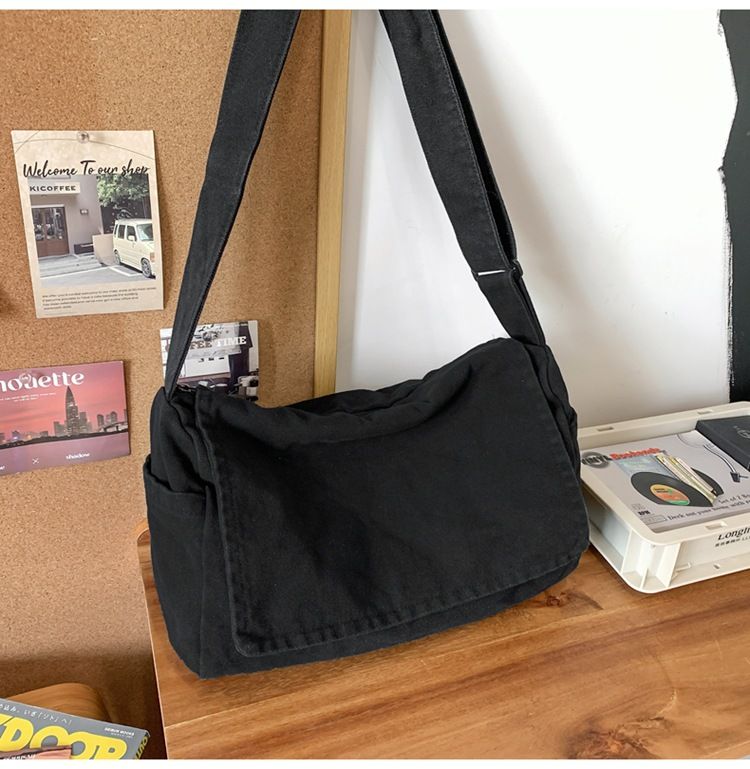 Crossbody Bag Large Capacity Solid Color Canvas Shoulder Bag Simple Crossbody Bag Women's Retro Messenger Bag Backpack_voghion.com