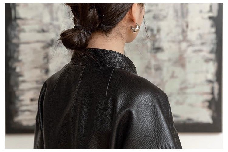 Women's Clothing retro leather jacket short fashion spring and autumn leather jacket small size slim and stylish Outerwear_voghion.com