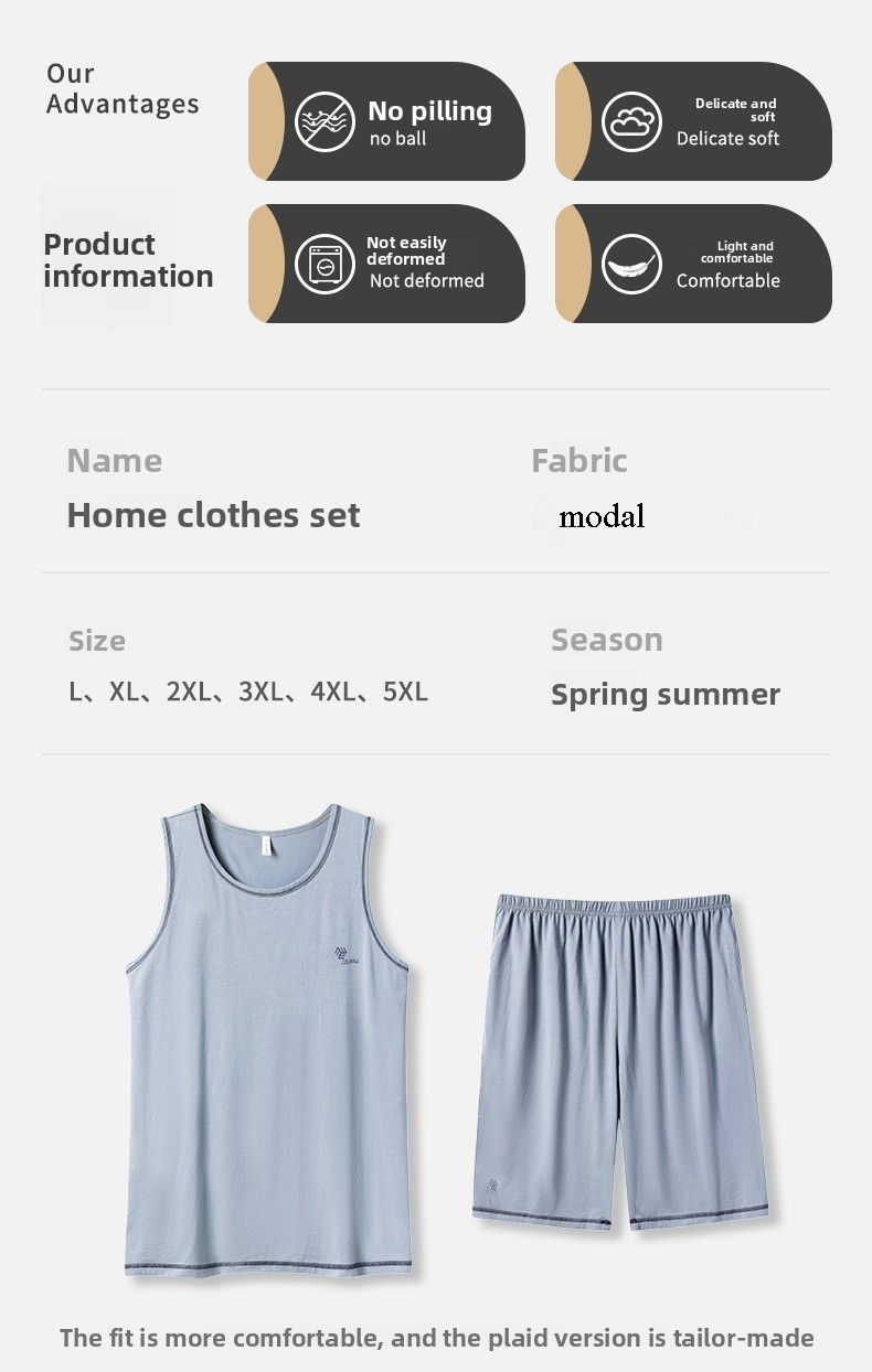 Men's Pajamas Summer Modal Vest Sleeveless Suit New Casual Loose Plus Size Can Be Worn Outside Loungewear_voghion.com