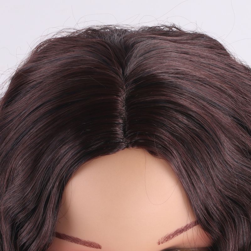 Parrucca con extension per capelli, nuova parrucca per donna, capelli neri ricci alla moda, ondulati, ricci di mais, riga centrale, frangia, copricapo completo._voghion.com