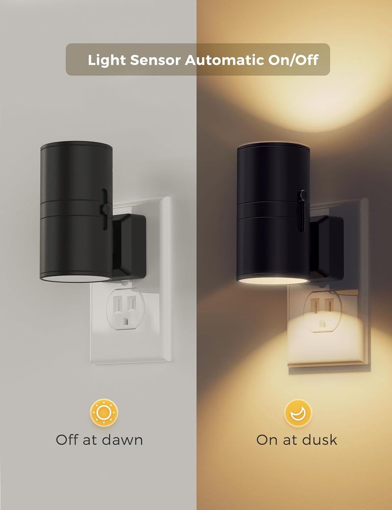 Luz noturna LED plug-in, luzes noturnas modernas plug-in na parede, sensor do anoitecer ao amanhecer, branco suave 3000K, brilho ajustável de 0 a 100 LM_voghion.com
