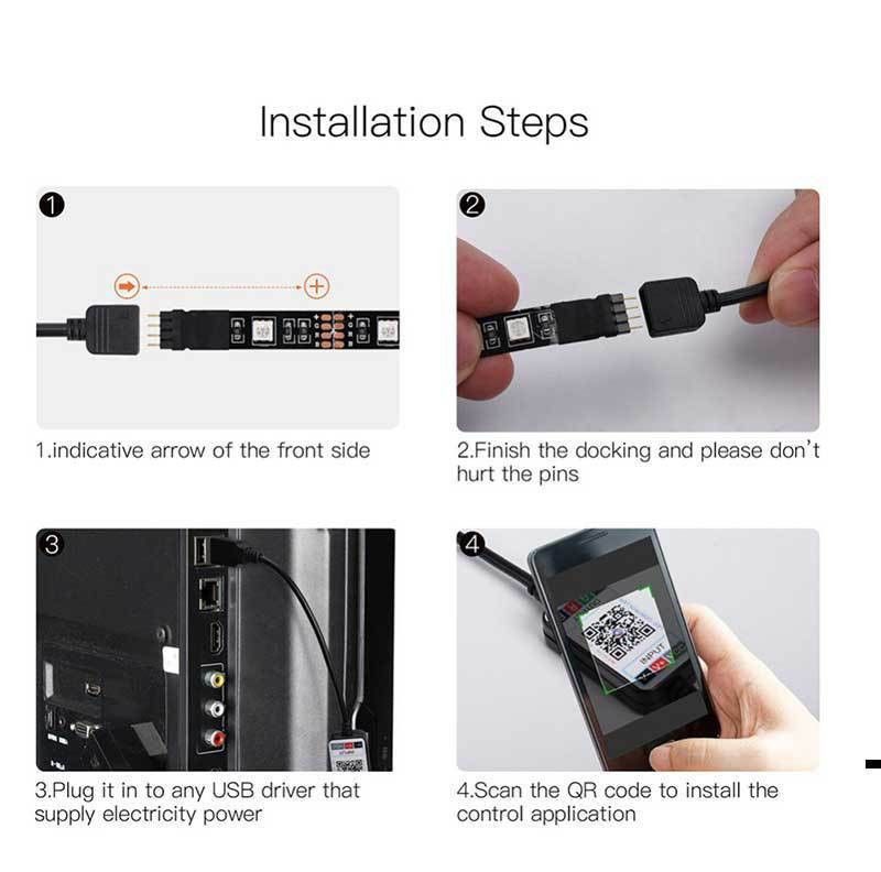 5050 RGB LED Strip Lights With Bluetooth & 24-Key Remote, USB-Powered 5V Flexible Light Strips For Home Decoration, Mood Lighting, Parties_voghion.com