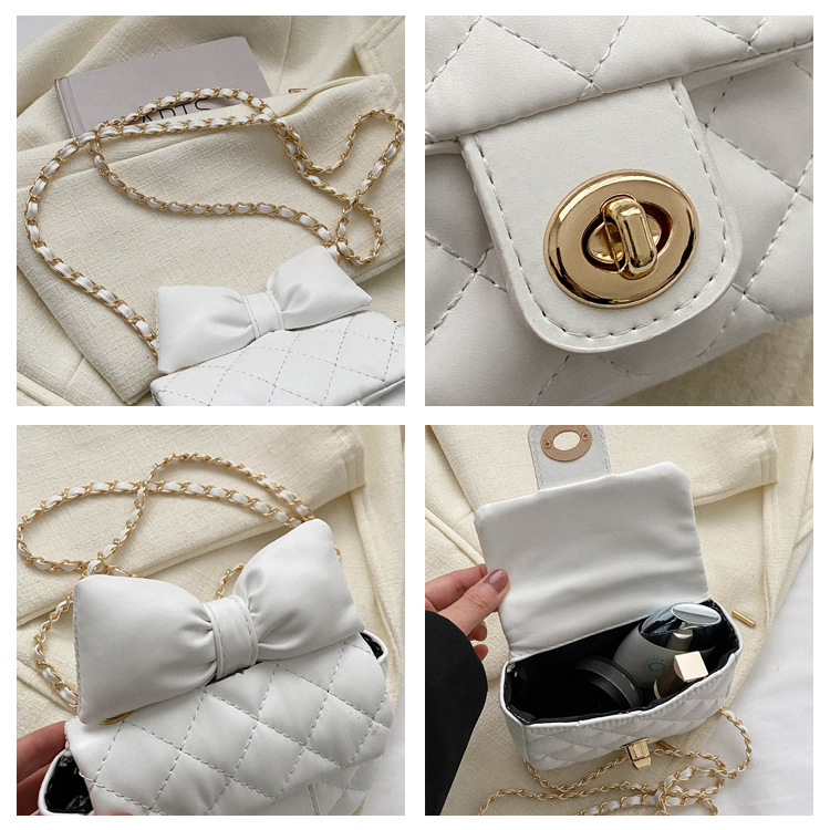 Texture 2024 New and Fashionable Chain Crossbody Spring/Summer Small Bowknot Mini Mouth Red Bag_voghion.com