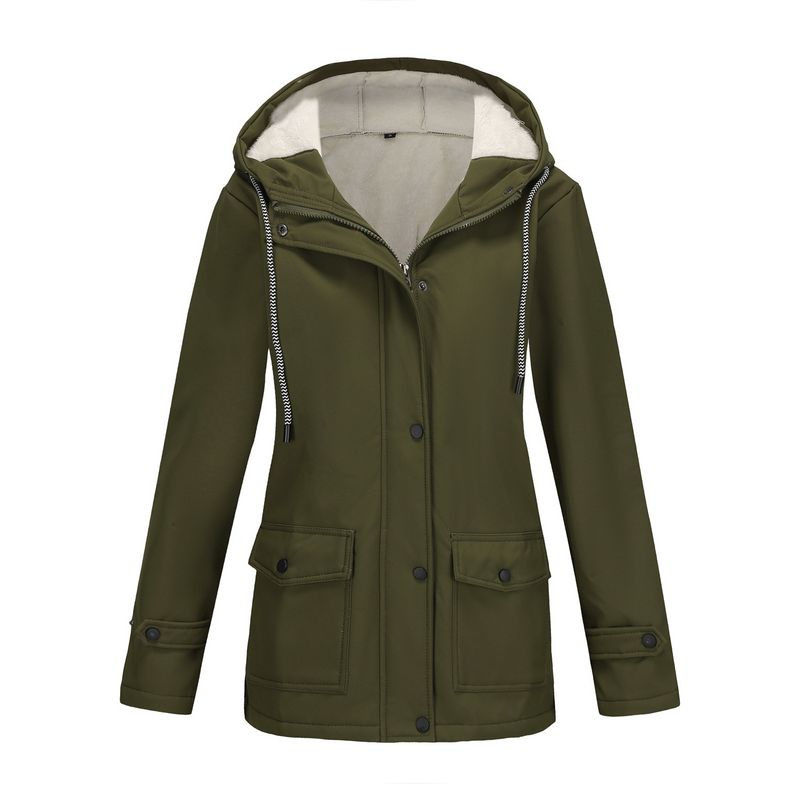 Nuovo trench con cappuccio da donna primavera e autunno 2025 con fodera in pile, giacca impermeabile, cerniera a maniche lunghe_voghion.com