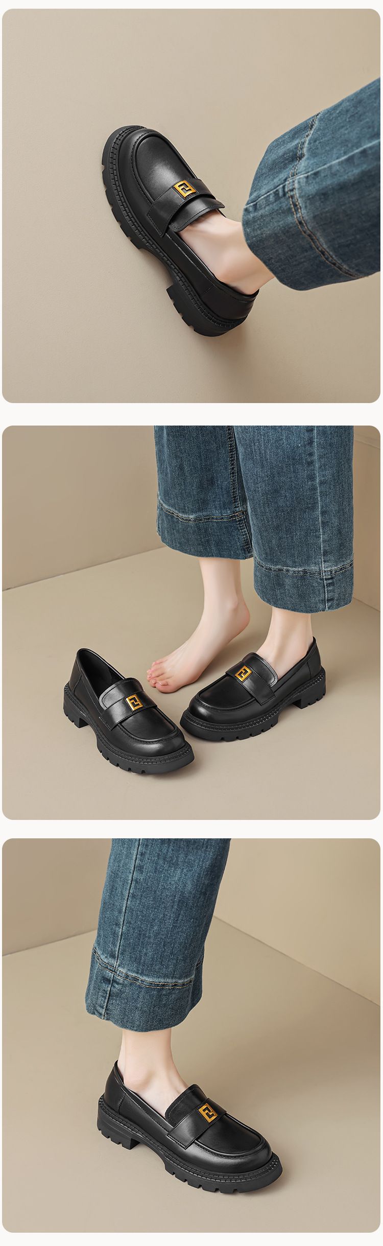 Platform Loafers Women's One-pedal Retro Soft-soled Single Shoes Women's British-style Small Leather Shoes_voghion.com