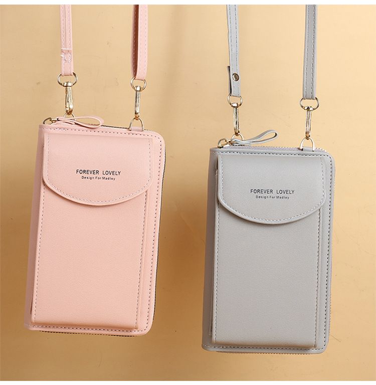 Borsa a tracolla a tracolla in tinta unita con cerniera per cellulare di grande capacità con pochette lunga da donna_voghion.com