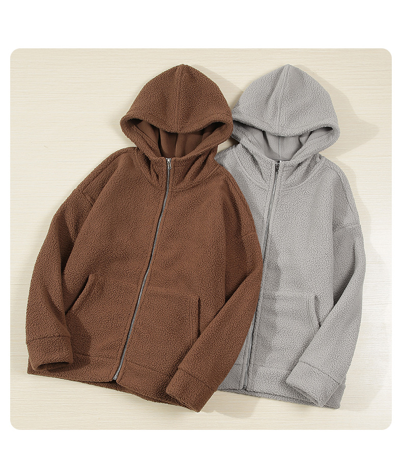 Herrenbekleidung Herren Herbst und Winter Plus Samt 370g Kapuzenpullover Herren Drop Shoulder Locker Warm Reißverschluss Strickjacke Polarfleecejacke_voghion.com