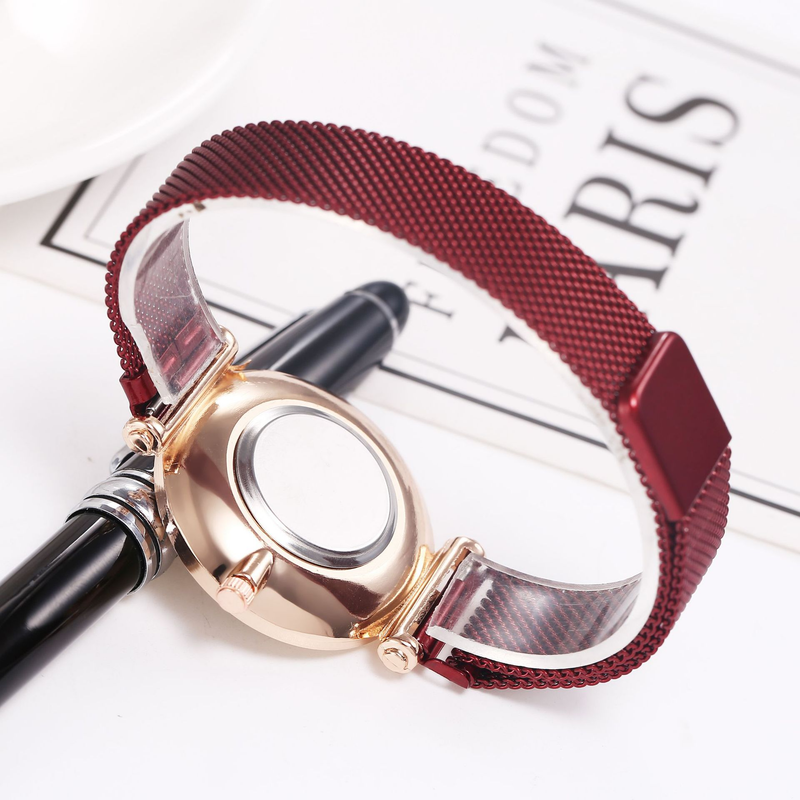 Cost performance full diamond ball quicksand women's mesh quartz ultra-thin Roman digital magnet watch_voghion.com