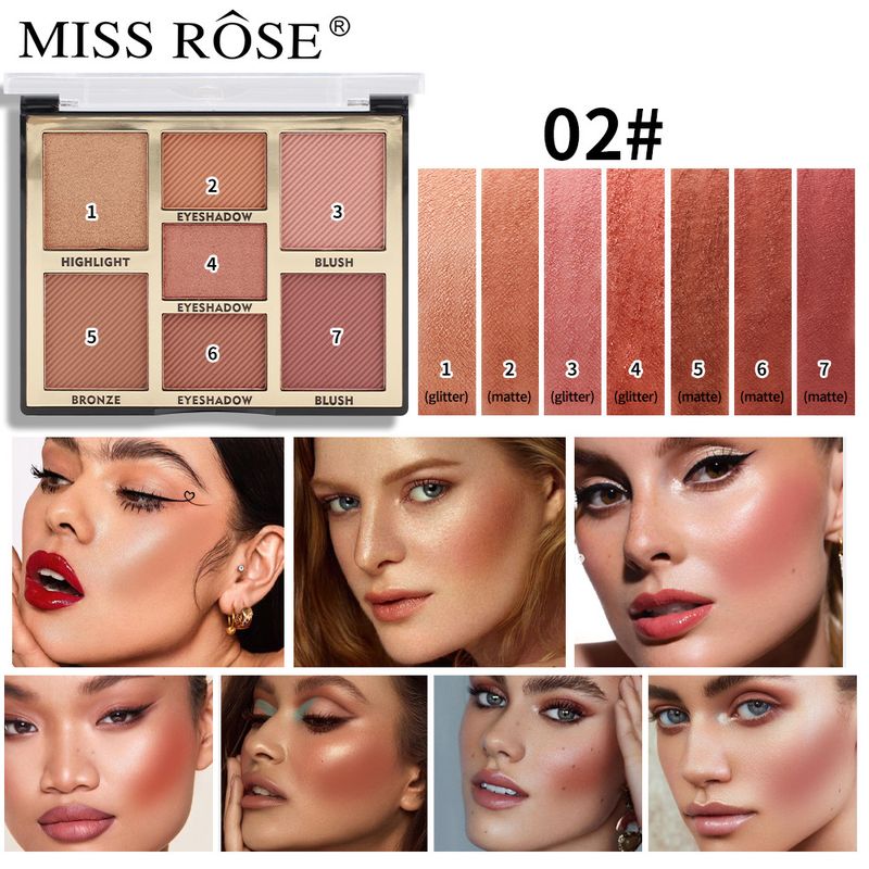 MISSROSE daudzfunkcionālā paplašināšanas krāsu vaigu sārtuma palete ar perlamutra efektu un mirdzošu matētu vaigu sārtumu, viena palete_voghion.com