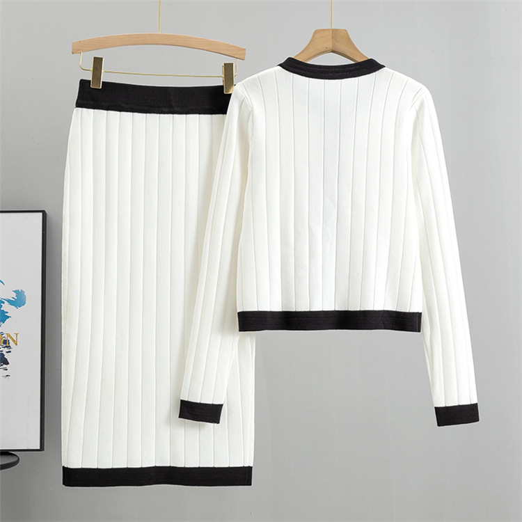 Kadın haute couture Fransız sosyetik örgü takım elbise ince ceket etek iki parçalı set_voghion.com
