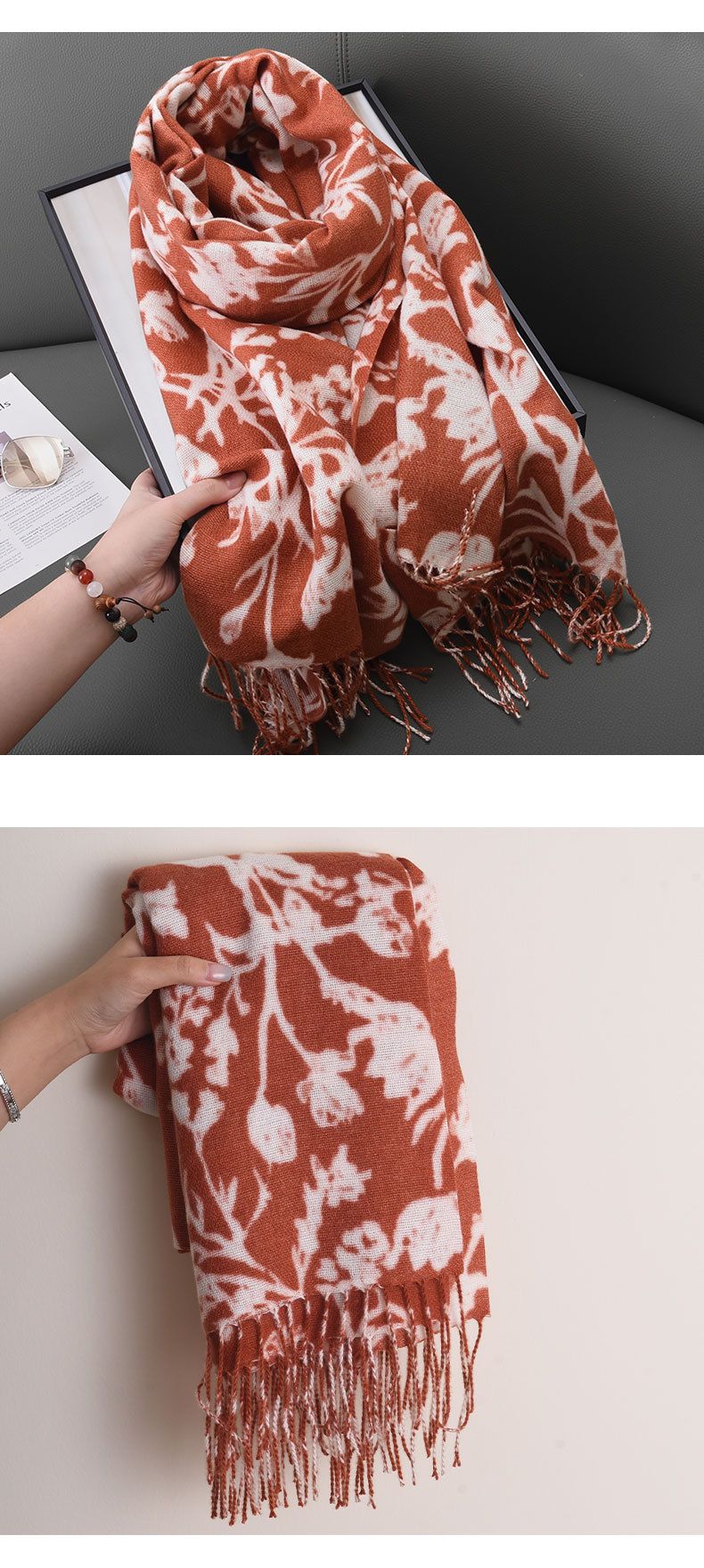 Scialle coreano con nappa floreale autunnale e invernale, stile alla moda, sciarpa da donna di alta qualità_voghion.com