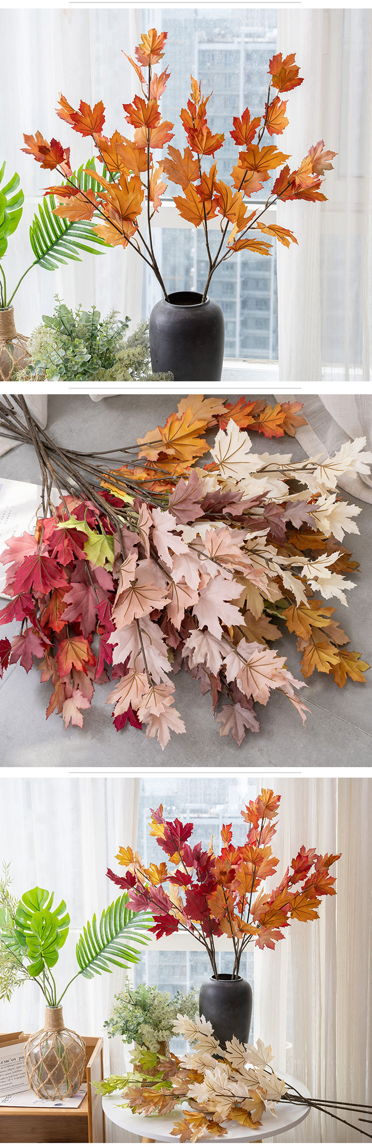 Fiore artificiale a foglia d'acero singola, fiori finti e piante verdi, decorazioni per matrimoni_voghion.com