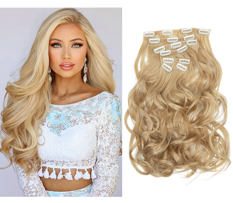 16 darabos műhaj paróka szett, női hosszú göndör haj, magas hőmérsékletű matt selyem póthaj_voghion.com