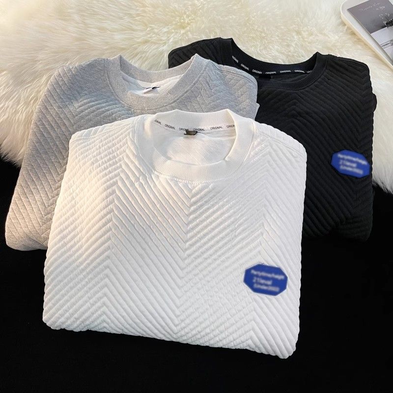 Spring And Autumn Simple Long Sleeved T-shirt Trendy Loose Round Neck Hoodie Men's Versatile Casual Base Shirt Clothes_voghion.com