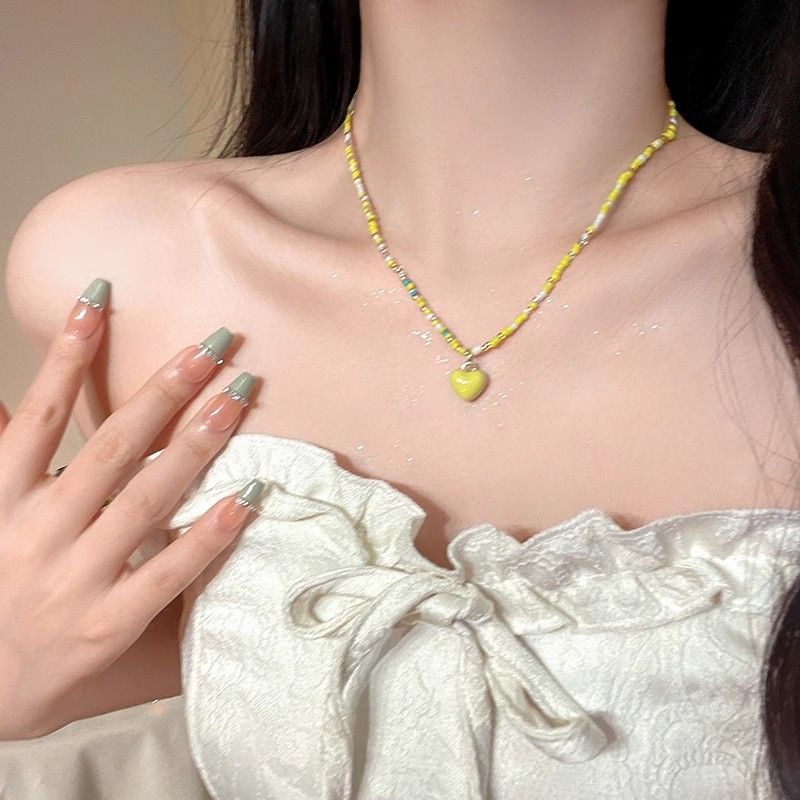Dopaminfarbene Perlen-Liebeskette für Frauen im Sommer, frisch und exklusiv, lila Halskette, süße Schlüsselbeinkette_voghion.com