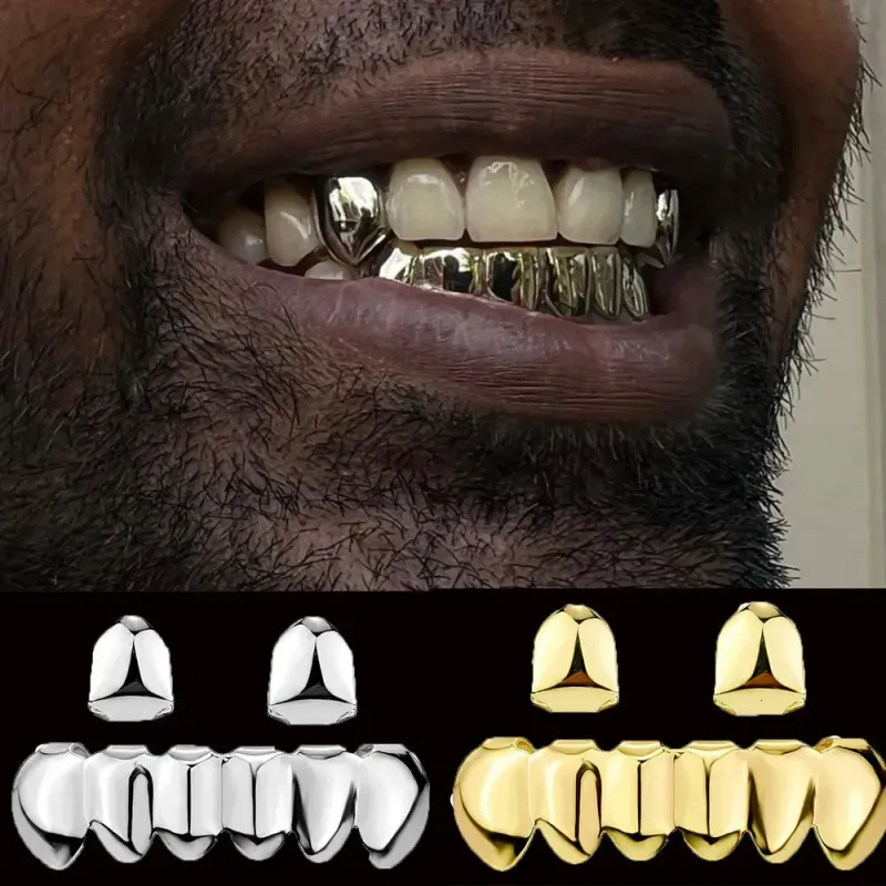 Rachelz Gold Silver DIY 26 Top Bottom Glossy Teeth Grilz Hip Hat Womens Jewelry Halloween Gift 241210_voghion.com