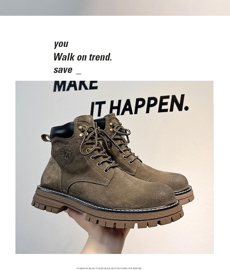 Spring Mid-top Leather Shoes Short Boots Retro Mountaineering Boots Men's Outdoor Casual Short Boots_voghion.com