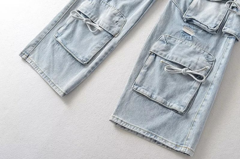 Sieviešu apģērbs Street Style Multi Pocket Džinsi Jaunas rudens raibs bikses Modes Street Shot Straight ikdienas bikses_voghion.com