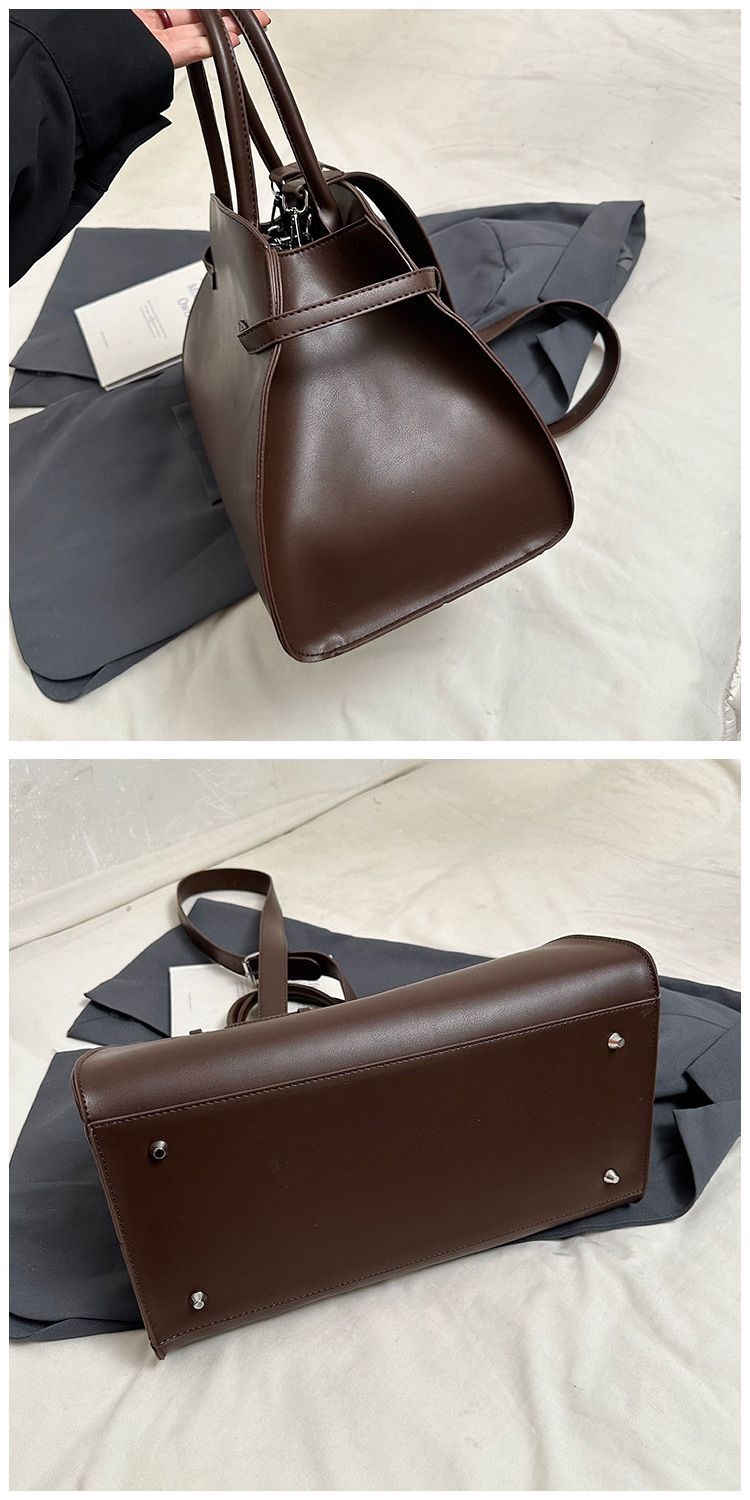 Tote Bag Casual Belted Design Commuter Handbag Large Capacity_voghion.com