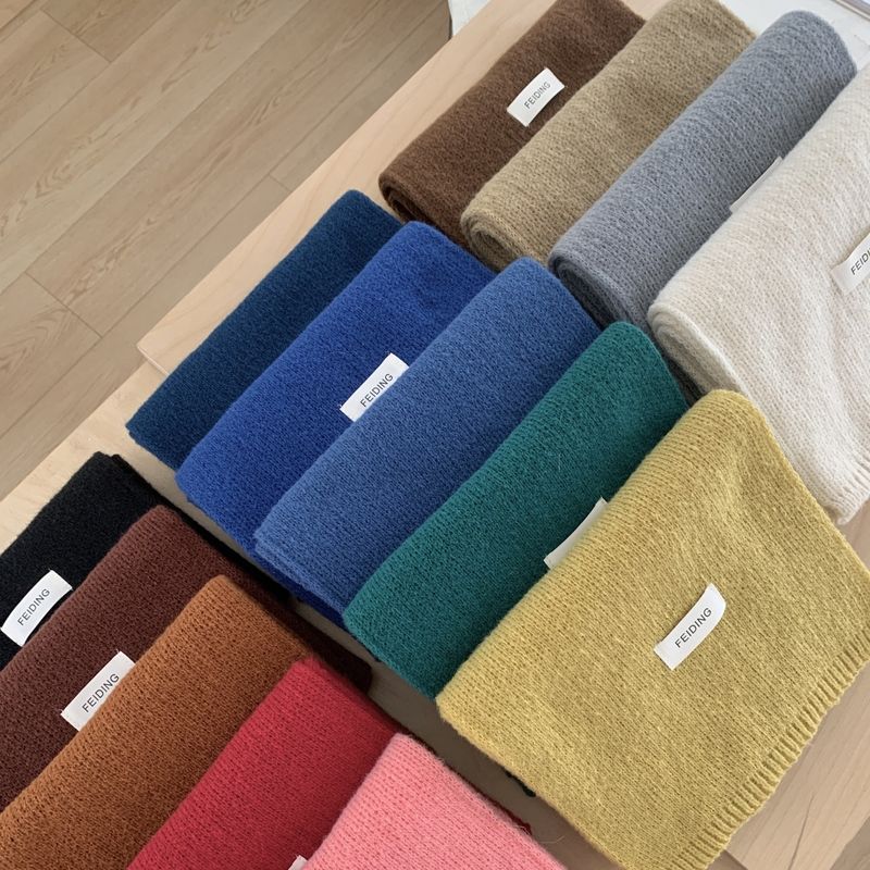 New Winter Women's Scarf Solid Color Soft Sticky Versatile Korean Couple Fashion Student Basic Knitted Warm Neck_voghion.com