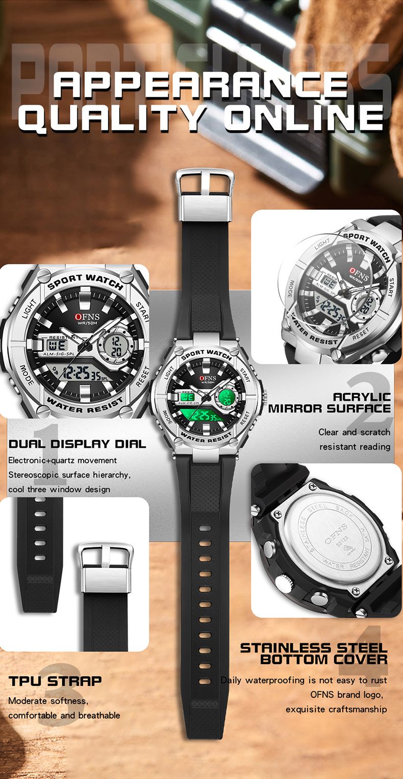 Men's Digital Analog Watch With Alarm, Luminous Display, Waterproof, Stopwatch, And Snooze Function - Sporty, Casual, And Stylish For Everyday Wear_voghion.com