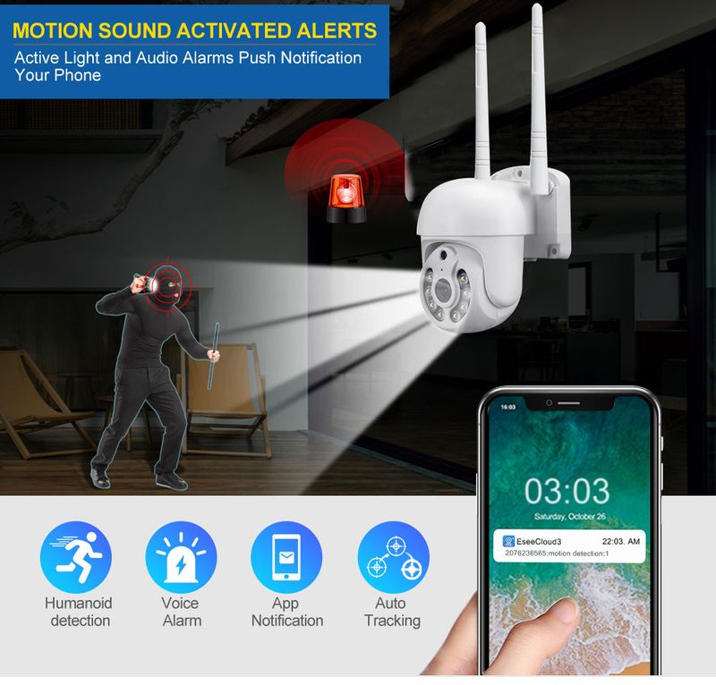 WiFi NVR PTZ Camera System - 360° Wireless Outdoor Security Kit With Mobile App Control & Color Night Vision (Remote Surveillance Package)_voghion.com